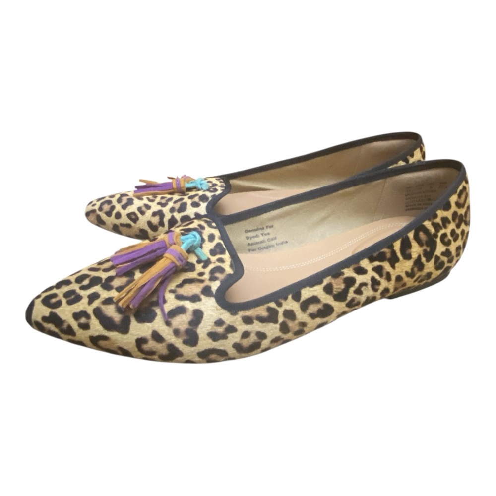 Hush Puppies Sadie Calf Hair Tassel Slip On Loafers Size 10 Comfort Leopard